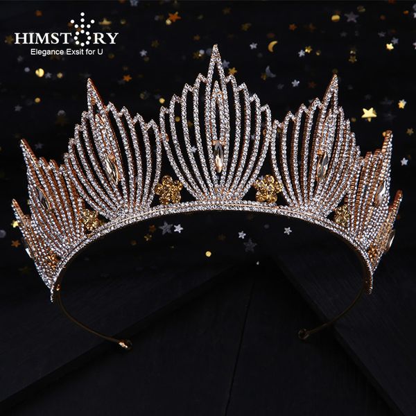 

himstory vintage peacock crystal tiara bridal hair accessories wedding quinceanera tiaras and crowns pageant rhinestone crown, Golden;white