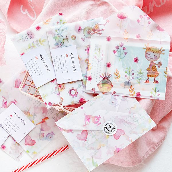 

3pcs/pack cute cartoon flower paper envelope translucent envelope for planner organizer wedding letter invitation