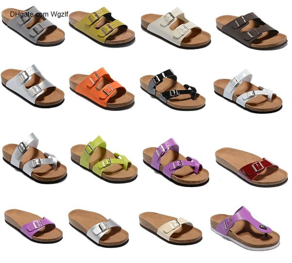 

fashion design new style men s woman flat sandals comfortable casual two buckle with shoes box summer beach genuine leather slipper unisex, Black