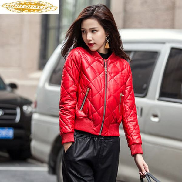 

genuine leather jacket 2020 real sheepskin coat female down jacket winter women streetwear baseball jackets my, Black