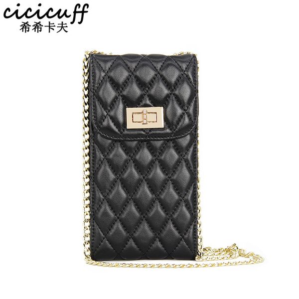 

cicicuff small messenger bags for cell phone sheepskin leather plaid girl crossbody bag chains soft shoulder bag for iphone xs