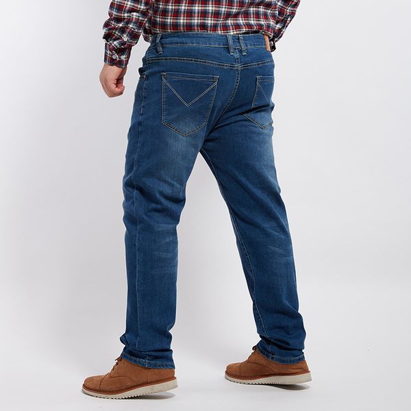 

spring and autumn men's plus-sized stretch denim trousers men fat lard-bucket straight-cut loose big yards pants agent, Blue