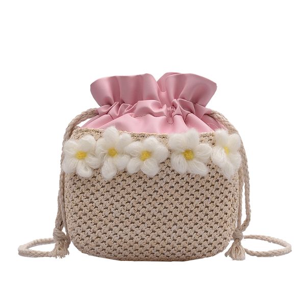 

2020 summer flower women straw bucket small bag lady's mini crossbody bags women's beach handbags