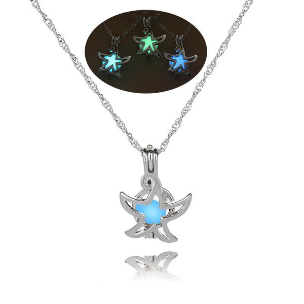 

2019 noctilucent pearl necklace multicolor hollow out starfish luminescence pendeloque cut peculiar ornaments, Silver
