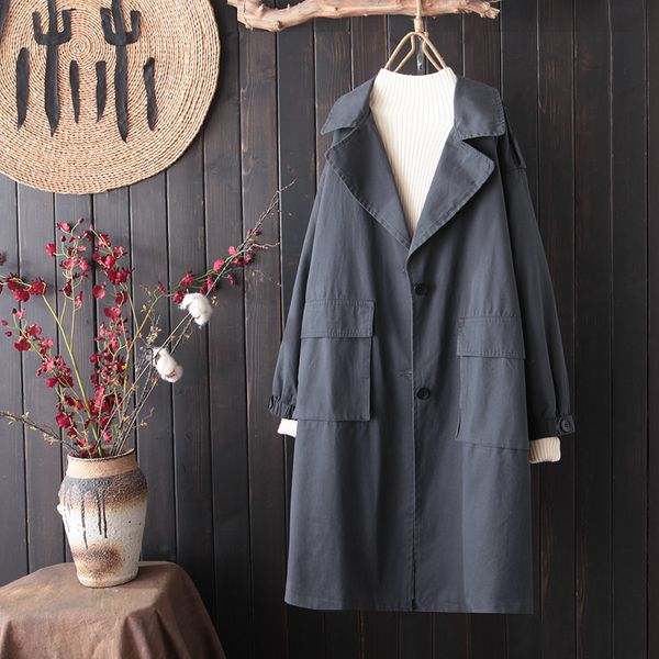

women's trench coats large size loose black woman long coat autumn spring sobretodo mujer verano japanese hh50fy, Tan;black