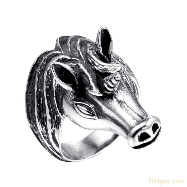 

fashion hip hop punk style unicorn shape design stainless steel rings amulet jewelry for men, Silver