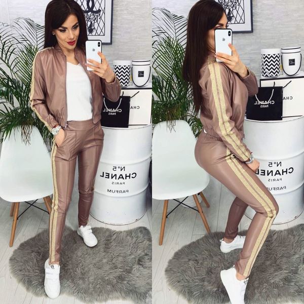 

autumn and winter women's suit side stitching europe and the united states foreign trade sports and leisure suit, White