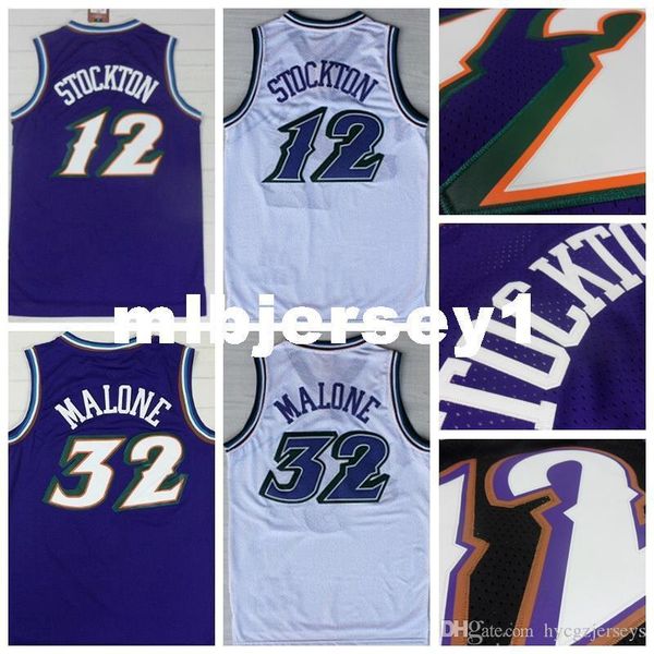 

mens #12 retro john stockton jersey stitched wholesale #32 karl malone jersey retro basketball jersey ncaa college, Black;blue