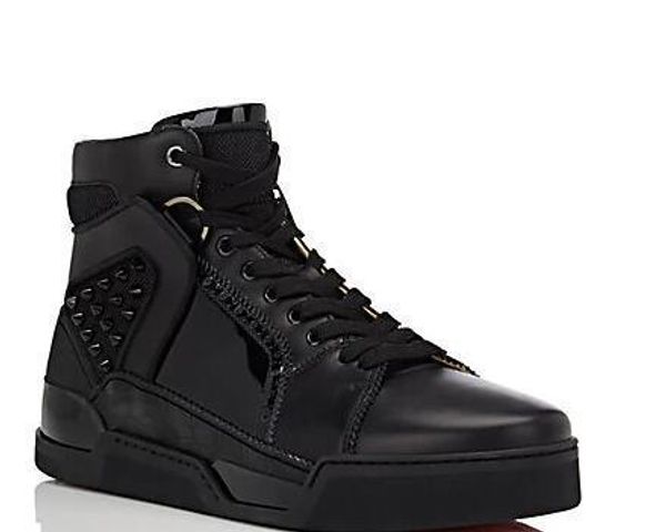 

drop shipping new 2019 wholesale arrivals black genuine leather high shoes fashion rivets spikes men red bottom men sneakers shoes d09
