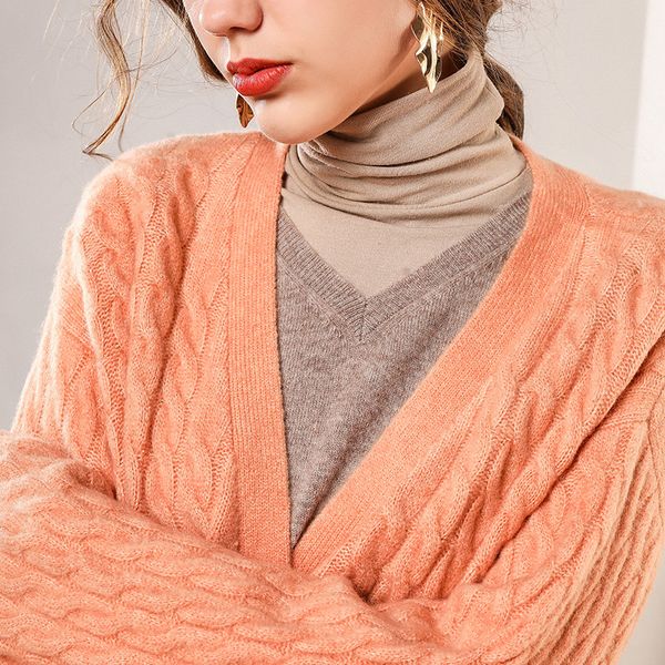 

smpevrg 100% alpaca cashmere sweater female cardigan long sleeve v-neck long cardigan women sweater knitted jumper women coats, White
