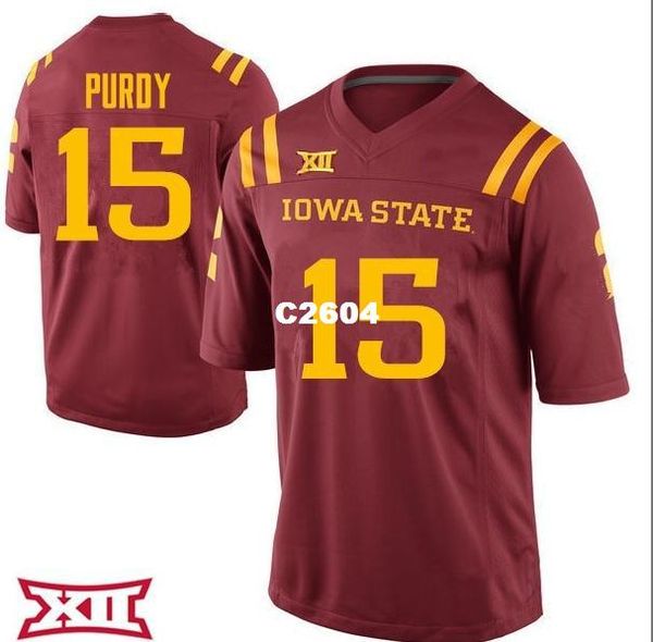 

men iowa state cyclones # 15 brock purdy real полная вышивка колледж джерси размер s-4xl или обычай на любое имя или номер джерси, Black;red
