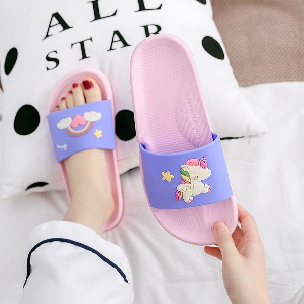 

unicorn summer women cute cartoon ladies slides house shoes black pink flip flops non-slip eva soft girl home slippers mx200425