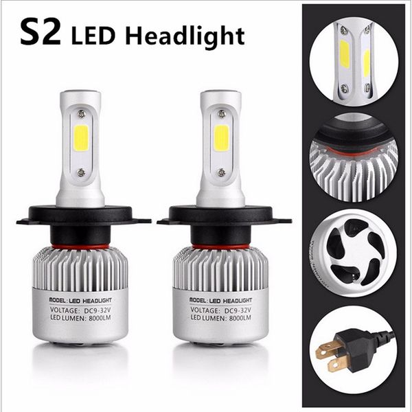 

s2 cob led автомобиля фара лампа h4 h7 h11 h1 h13 h3 9004 9005 9006 9007 9012 привет-lo beam 72w 8000lm 6500k auto фара 12v