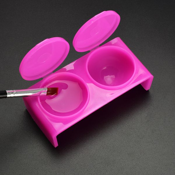 

portable pink plastic pair of double-open nail pen wash plastic dish bowl cup with cap nail styling tools