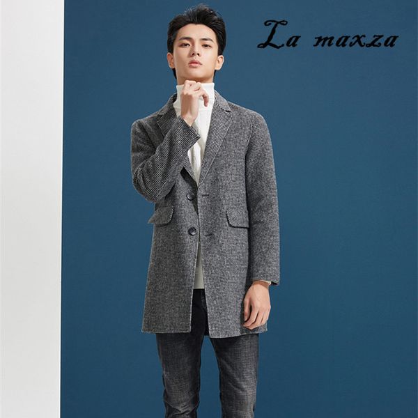 

2019 new arrival korea style plaid cashmere mens overcoat winter casual wool lapel coats, Black