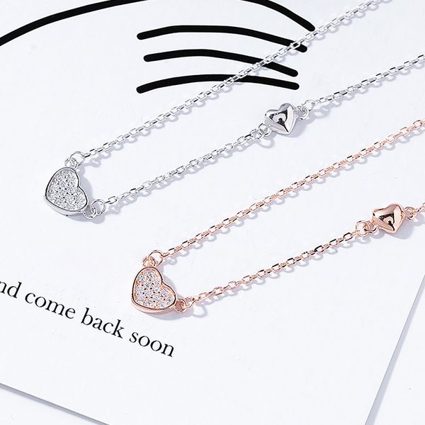 

heart-shaped zircon necklace hypoallergenic clavicle chain popular clavicle accessories birthday gift for woman, Silver