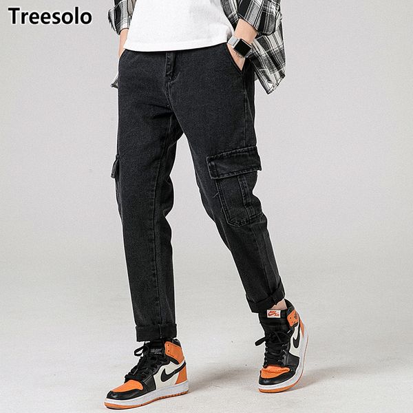 

men's jeans loose mens denim harem pants casual trousers cotton men skinny middle waist male solid jean, Blue