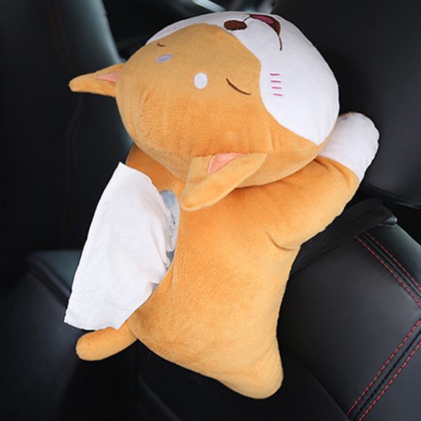 

cartoon plush armrest car tissue paper box cute auto seat back hanging paper tower storage box napkin container home