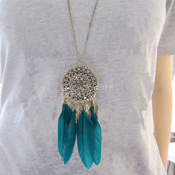 

vintage bronze plated feather leaf tassel pendant long chain necklace, Silver
