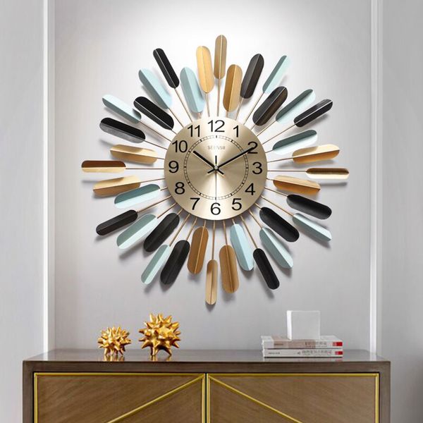 

nordic wrought iron wall clocks crafts decoration l home livingroom art clock decorative mute 3d wall sticker mural r2248