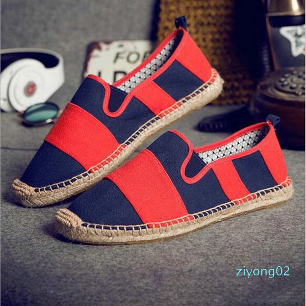 

2019 fashion flat heels men linen male espadrille fisherman shoes men flats plimsolls striped canvas men casual shoes la-31 z02, Black