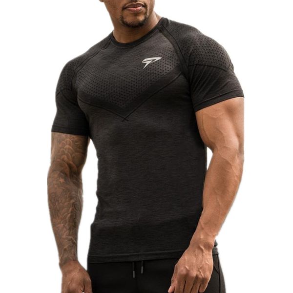 

2019 gym fitness shirt men short sleeve sport compression running t shirt male dry fit crossfit jogging tees rashgard, Black;blue
