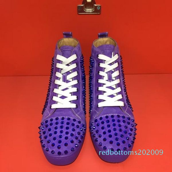 

2019 designer red bottom suede leather with studded spikes men women casual shoes fashion high flats sneakers wholesale r09, Black