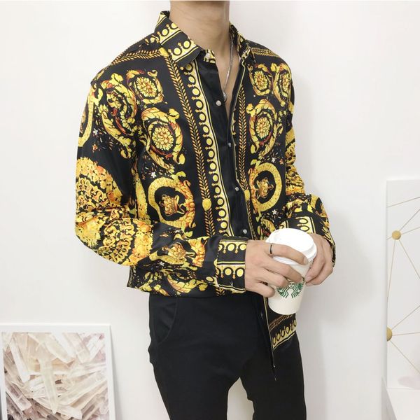 

mens 2020 luxury designer clothes womens plaid 3d printed dress t shirts 20ss summer new fashion brand casual men long sleeve slim shirt, White;black