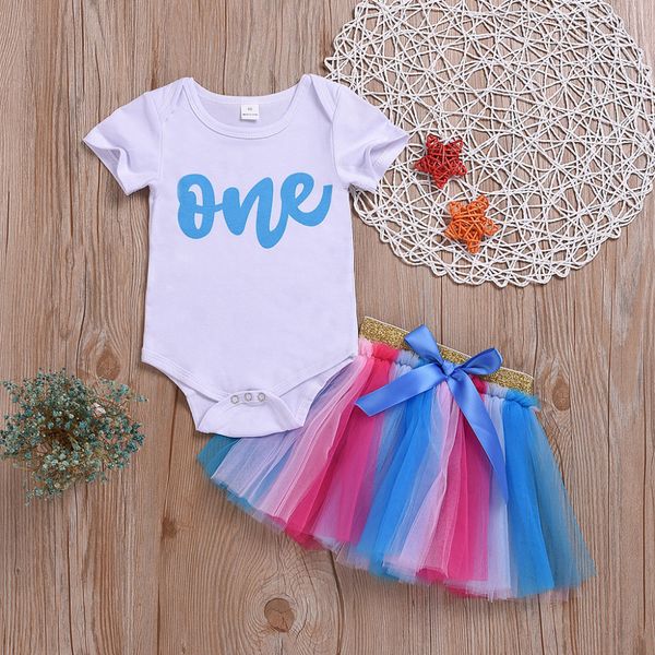 

kids baby girl letter print romper bodysuit+tutu dress princess sets outfits, White