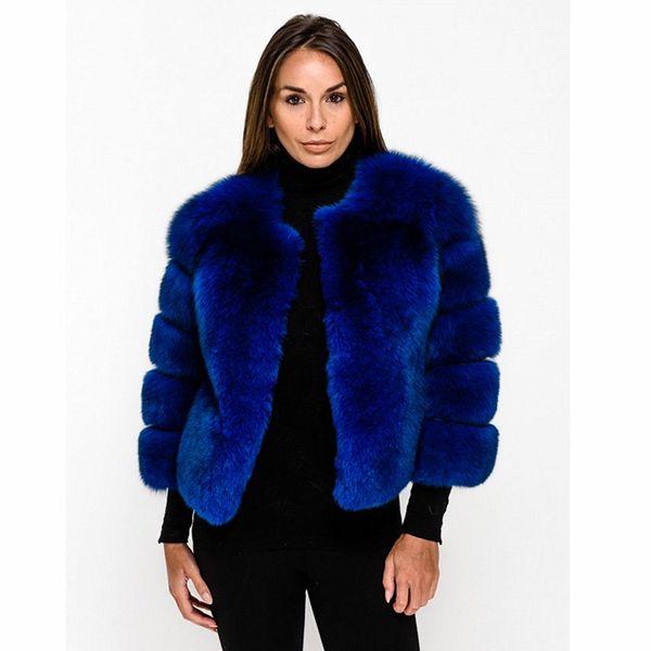 

ur 2019 fashion natural blue short coat winter real fur coat women leather jacket three quarter sleeves manteau femme, Black