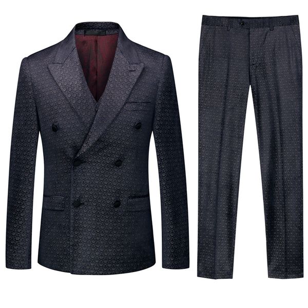 

blazers pants vest set men's print double-breasted suit 3 piece set fashion slim wedding banquet formal gown, White;black