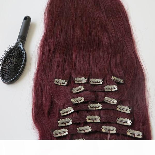 

160g  22inch бразильский клип в наращивание волос 100% волос humann 99j # красное вино remy прямых волос ткет 10шт установить свободный гр, Black;brown