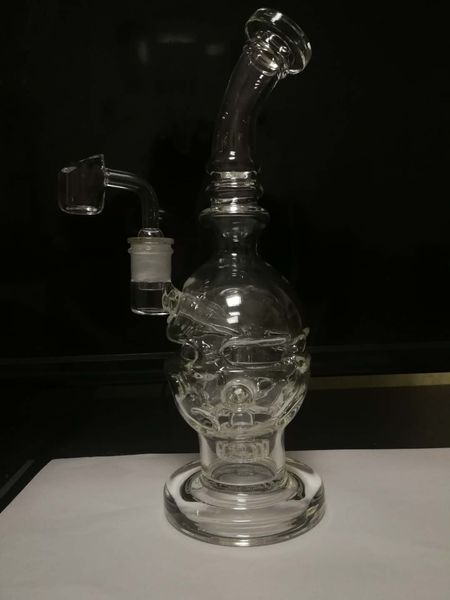 Facebook 2020 Glass Seed of Life Perc Fabber Egg Bong Rig Totenkopf Glasbongs Recycler Glas Wasserpfeifen Bohrinseln Dab Rig 14mm weiblich