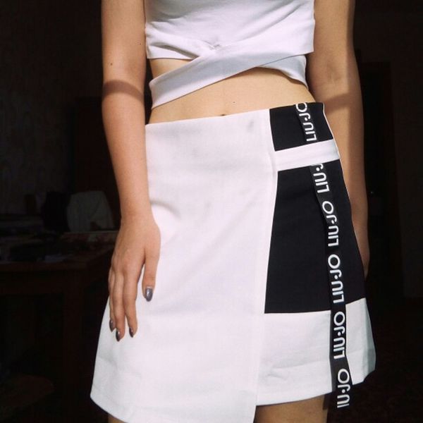 

designer women skirts chiffon summer skirts korean fashion style women patchwork letter skirts female a line anti light high waist, Black