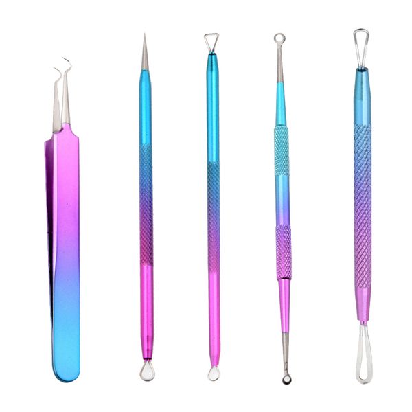 

5pcs comedone removers professional double-head stainless steel pimple kit blackhead remover kit extractor tools for home salon