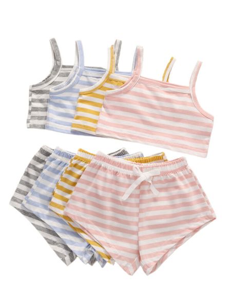 

0-3y newborn infant baby girl boy clothes sets shorts outfit striped home clothes summer, White