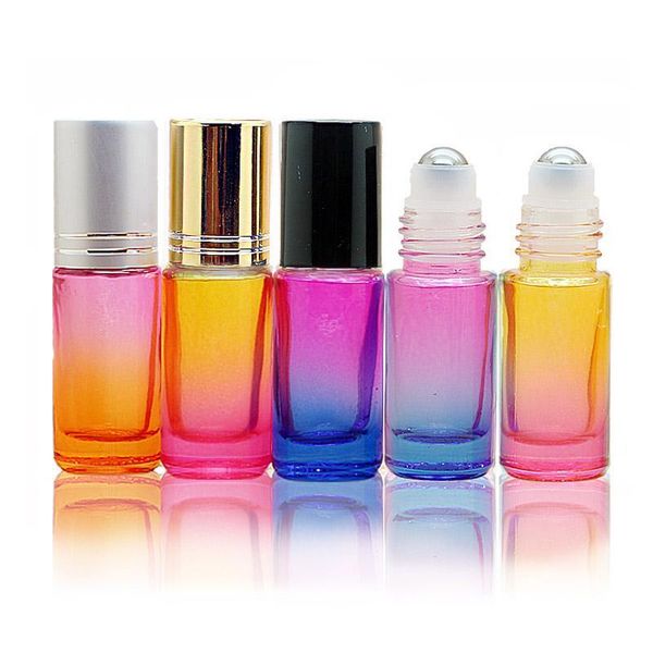 

5ml gradient color thick glass roll on essential oil empty perfume bottles roller ball with steel metal roller ball