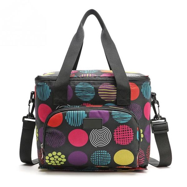 

new oxford double layer cooler lunch bag printed insulated thermal picnic handbag portable shoulder lunch box tote, Blue;pink