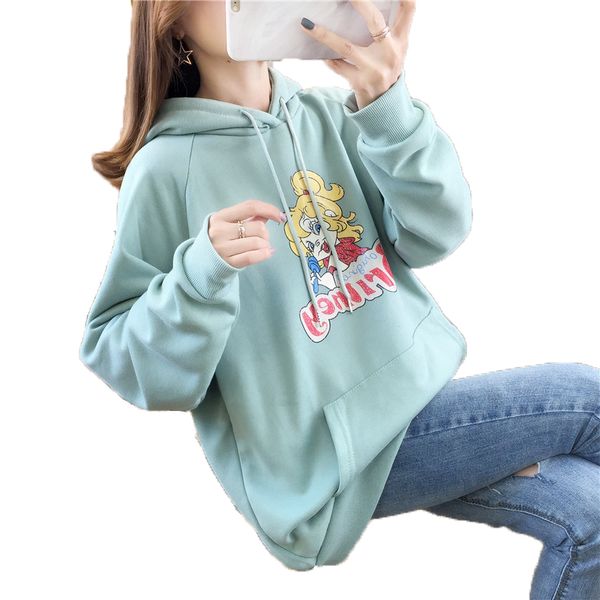 

sweatshirt women big fish scale cloak printing with velvet and hooded wardrobe girl women hoodies cartoon pullovers, Black