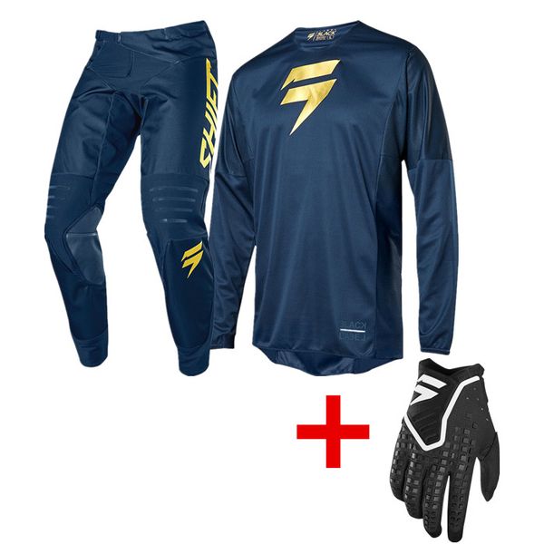 

new mx 2019 limited 3lack motocross gear set navy gold motorcycle jersey and pant, Black;blue