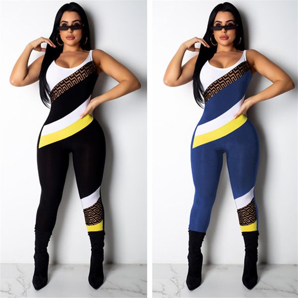 

women summer jumpsuit sleeveless backless bodycon club wear patchwork tank jumpsuit body suit one piece romper pants tracksuit, Blue