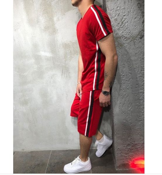 

2pc t-shirt short short tracksuit men sporting shirt+shorts slevve hip t piece two summer sleeve hop sports shorts men's suit set gwame, Black