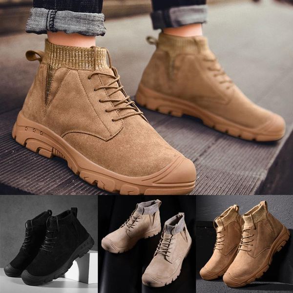 

men's high-casual boots wild thick-soled slip-on tooling shoes male hiking shoes winter spring soprts 2020, Black