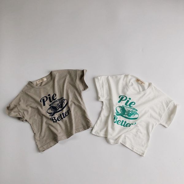 

3574 детских хлопковая футболка 2020 лето новых мальчиков и девочки tops письмо printed круглых шеи футболка дети досуг футболка y200704, Blue