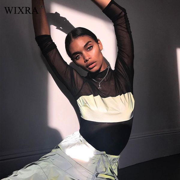 

wixra 2019 spring autumn women's clothing new long sleeve bodysuits trendy patchwork playsuits for female, Black;white
