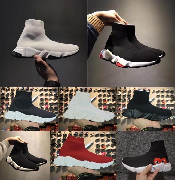 

2019 дизайнер мужчины женщины скорость тренер люксовый бренд носок обувь черный белый красный блеск плоский мода мужские тренеры Бегун размер 36-47