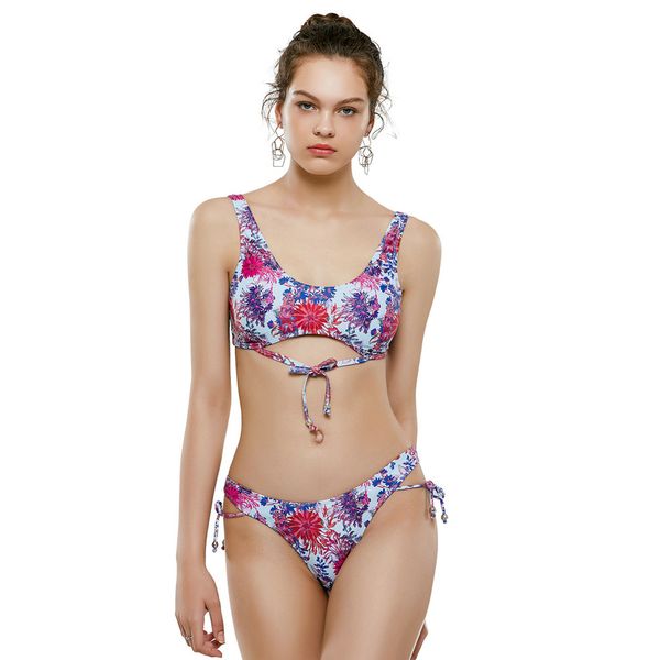 

printed female split three-point bikini new 2020 shoulder strap fashion seaside vacation europe and the united states explosion models