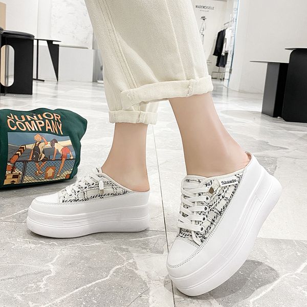 

slippers women summer flat shoes female slides cover toe med pantofle platform 2020 fashion pu cross-tied, Black