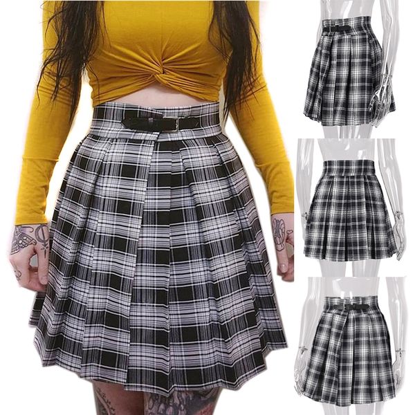 

women punk style ruched skirts black pleated mini skirts gothic high waist pleated buckle streetwear spring