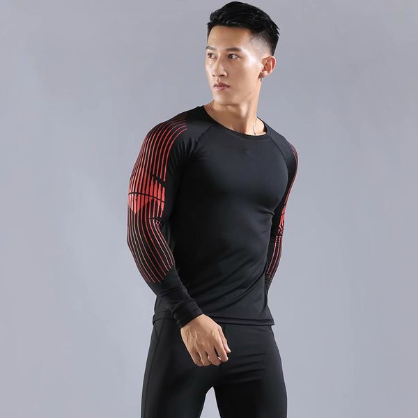 

new sports fitness gym men's shirt t-shirt long-sleeved compression shirt fitness sports t-shirt, Black;blue